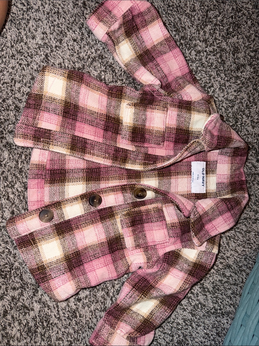 Old Navy Pink Plaid Girls' Button-Front Jacket 6-12 Months